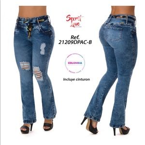 JEANS. COLOMBIANOS, Butt lifter Distressed Blue Boot Cut Jean SIZE 7/8